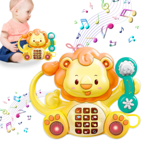 Telefon muzical pentru bebeluși - Leul interactiv cu sunete și lumini
