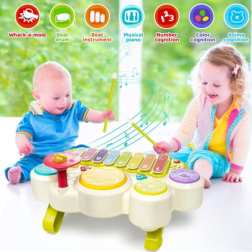 Jucărie Interactivă Educațională 3 în 1 cu Pian, Xilofon și Tobe (culoare aleatorie)