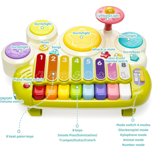 Jucărie Interactivă Educațională 3 în 1 cu Pian, Xilofon și Tobe (culoare aleatorie)