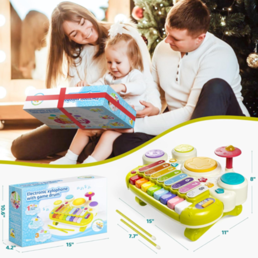 Jucărie Interactivă Educațională 3 în 1 cu Pian, Xilofon și Tobe (culoare aleatorie)
