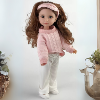Păpușă Modernă cu Pulover Roz și Pantaloni Albi – 35 cm | image