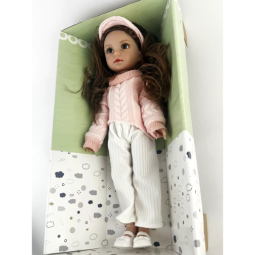 Păpușă Modernă cu Pulover Roz și Pantaloni Albi – 35 cm