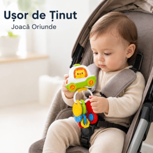 Zornăitoare Interactivă Mașinuță cu Leu și Chei Dentare
