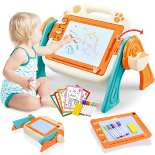 Tablă de desen dublă, magnetică cu carioci incluse