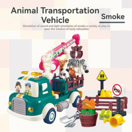 Set de construcție Camion Transport Animaluțe cu Sunete și Efecte