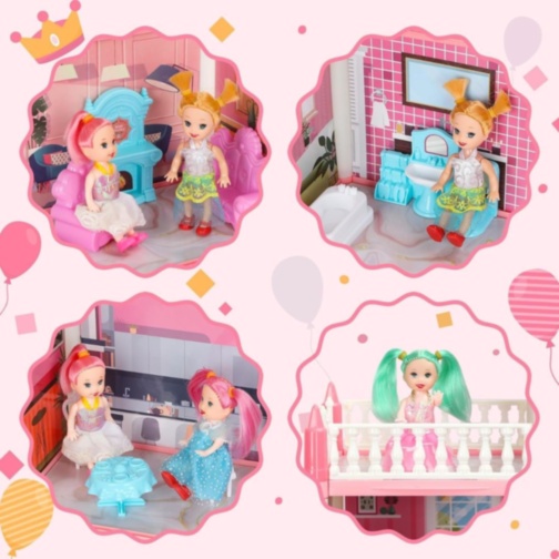 Casă de păpuși mare cu mobilier și figurine