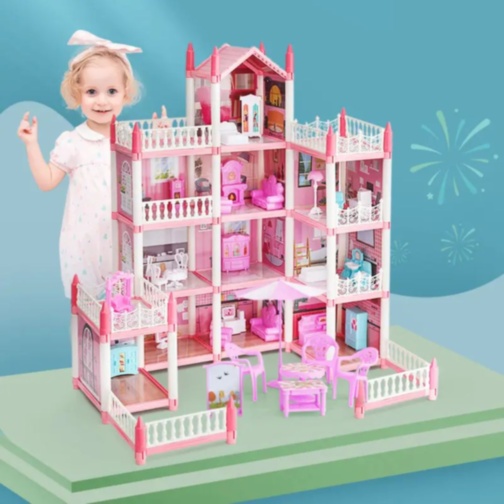 Casă de păpuși mare cu mobilier și figurine