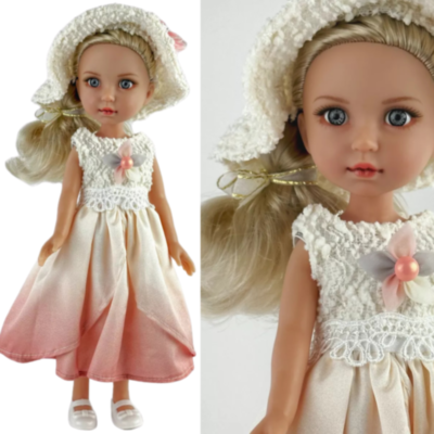 Păpușă Elegantă cu Rochie Ombre și Pălărie Texturată – 35 cm | image