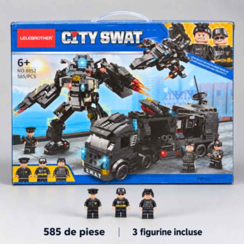Set construcție City SWAT 585 piese, camion și robot