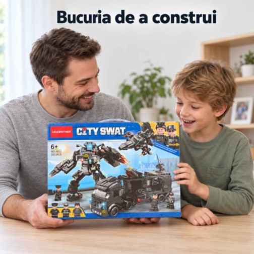 Set construcție City SWAT 585 piese, camion și robot