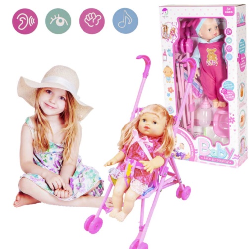 Bebelușul  la Oliță  Interactiv, cu 4 Sunete Realiste, Cărucior, Oliță, Pampers și Biberon