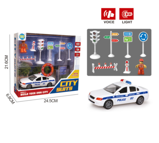 Set Mașinuță de Poliție cu Sunete, Lumini și Semne de Circulație