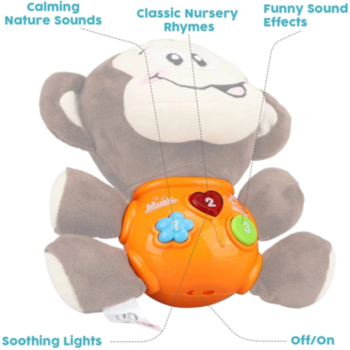 Maimuțică Interactivă de Pluș cu Sunete și Lumină – Prietenul Perfect pentru Bebeluși