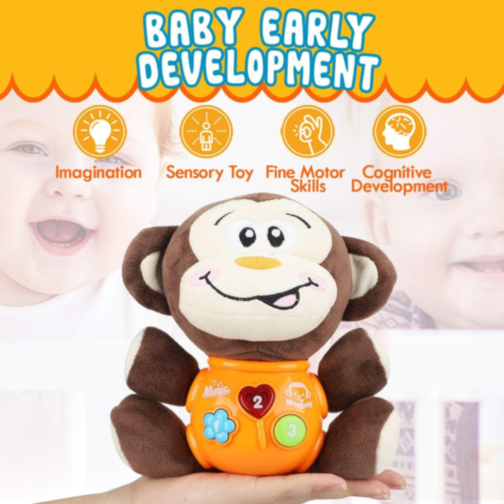 Maimuțică Interactivă de Pluș cu Sunete și Lumină – Prietenul Perfect pentru Bebeluși