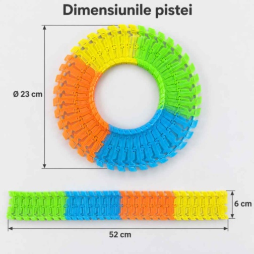 Pistă auto flexibilă fosforescentă cu mașinuță luminoasă inclusă