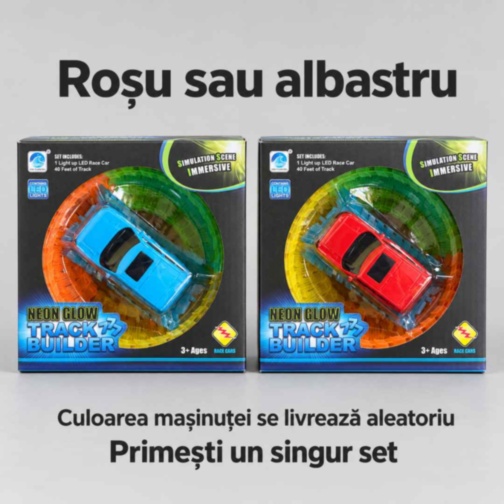 Pistă auto flexibilă fosforescentă cu mașinuță luminoasă inclusă