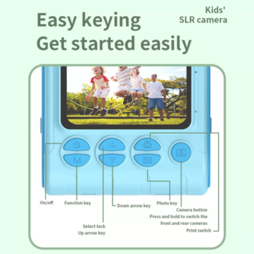 Cameră Foto cu Imprimantă pentru Copii, albastră