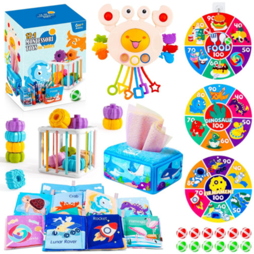 Set Montessori 12 în 1 pentru Bebeluși - Jucării Educaționale