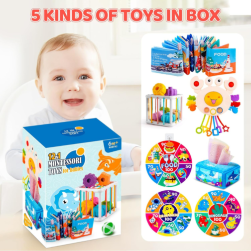 Set Montessori 12 în 1 pentru Bebeluși - Jucării Educaționale