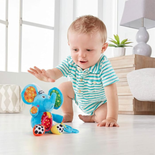 Jucărie senzorială elefănțel de agățat cu sunete și vibrații