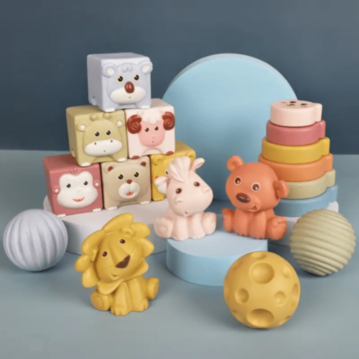 Set educativ bebeluși cu cuburi, bile și animale moi