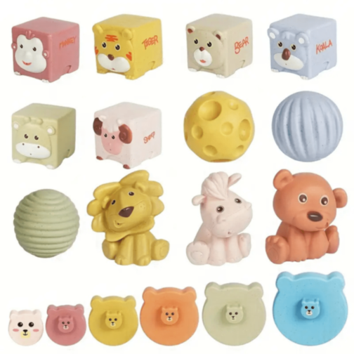 Set educativ bebeluși cu cuburi, bile și animale moi