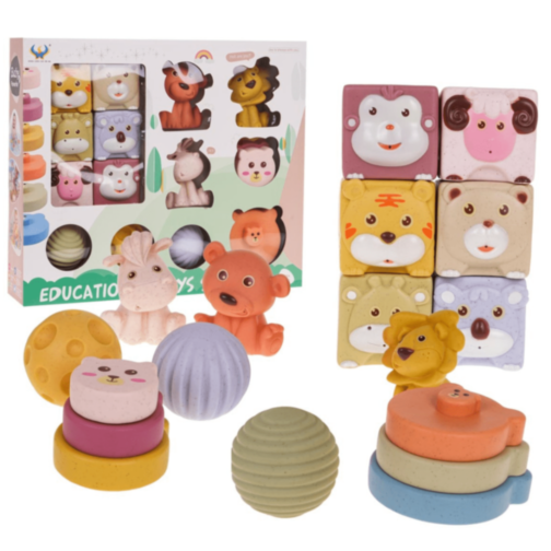 Set educativ bebeluși cu cuburi, bile și animale moi
