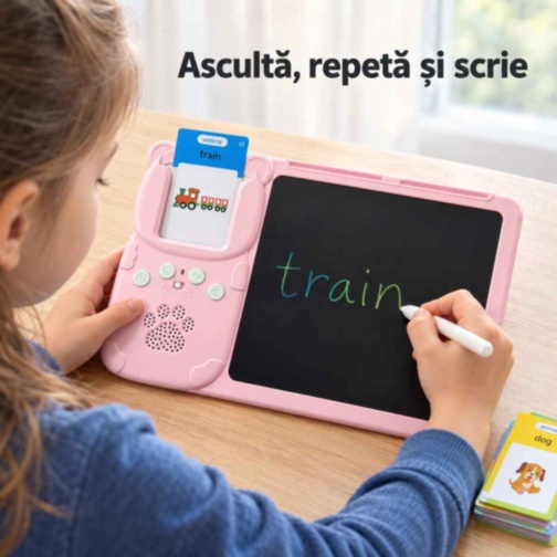 Tabletă educativă cu desen și 112 cartonașe în engleză