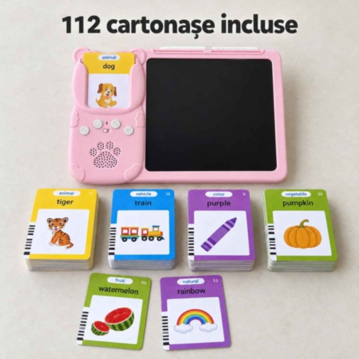 Tabletă educativă cu desen și 112 cartonașe în engleză