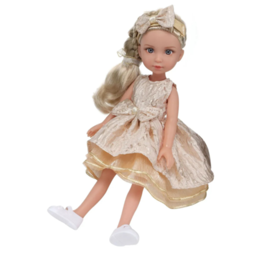 Păpușă Blondă Sennby Baby în Rochie Aurie Elegantă – 35 cm