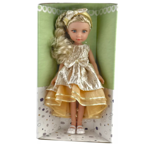 Păpușă Blondă Sennby Baby în Rochie Aurie Elegantă – 35 cm
