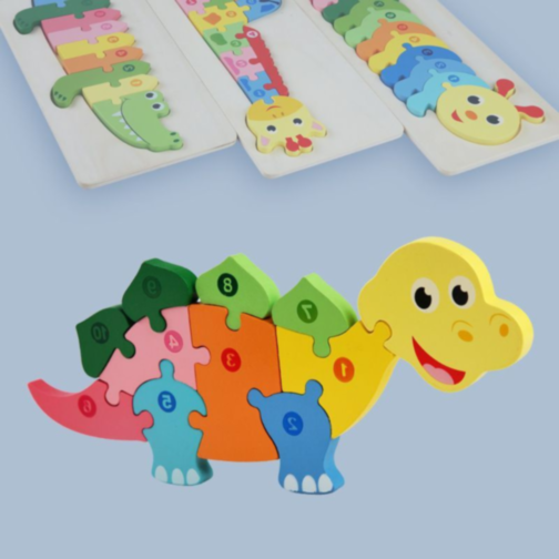 Puzzle Dinozaur din Lemn - Învață și Potrivește cu Cifre Colorate