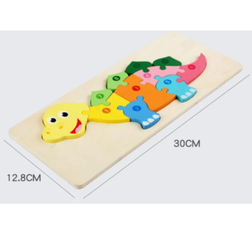 Puzzle Dinozaur din Lemn - Învață și Potrivește cu Cifre Colorate