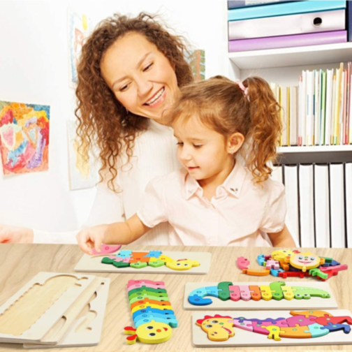 Puzzle Dinozaur din Lemn - Învață și Potrivește cu Cifre Colorate