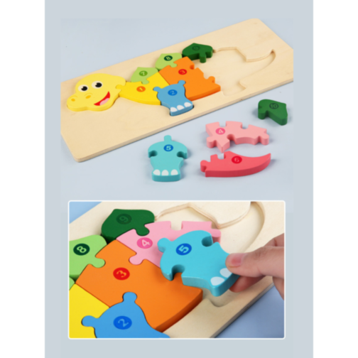 Puzzle Dinozaur din Lemn - Învață și Potrivește cu Cifre Colorate