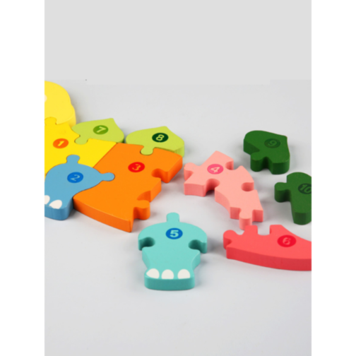 Puzzle Dinozaur din Lemn - Învață și Potrivește cu Cifre Colorate