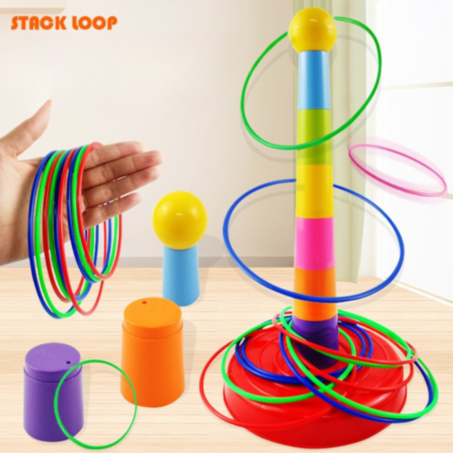 Set de Aruncat Inele Colorate pe Stativ – Joc de Îndemânare și Distracție pentru Copii și Familie