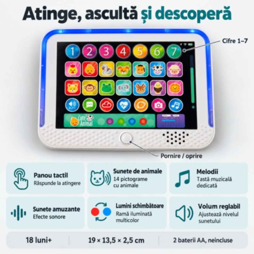 Tabletă educativă tactilă pentru copii cu sunete și lumini