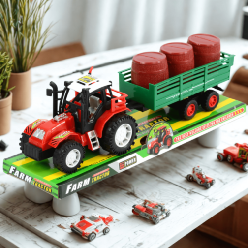 Tractor cu Remorcă și Butoaie pentru Fermă (culoare