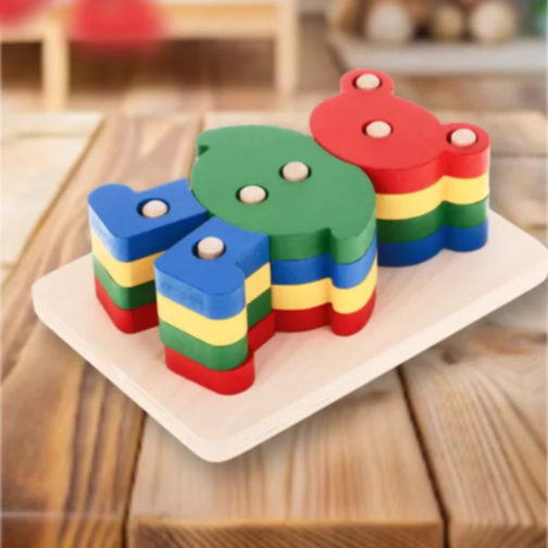 Puzzle din Lemn Montessori – Asamblează Ursulețul Colorat