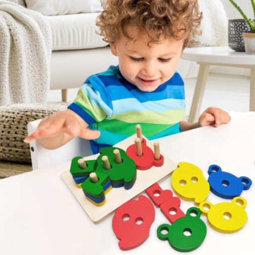 Puzzle din Lemn Montessori – Asamblează Ursulețul Colorat