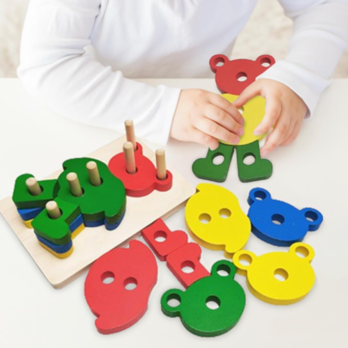 Puzzle din Lemn Montessori – Asamblează Ursulețul Colorat