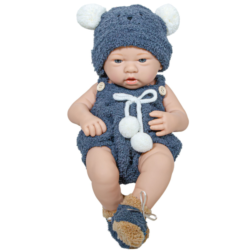 Păpușă Bebeluș Realist de 40 cm cu Hăinuță Bleumarin – Se Poate Spăla