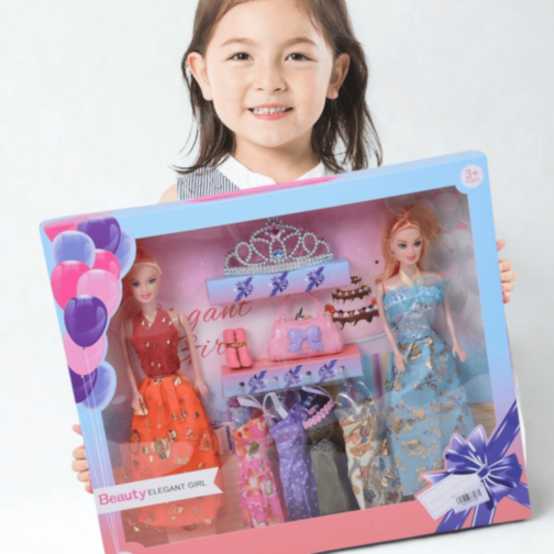 Set Păpuși Elegante cu Rochii și Accesorii (culori rochii aleatorii)