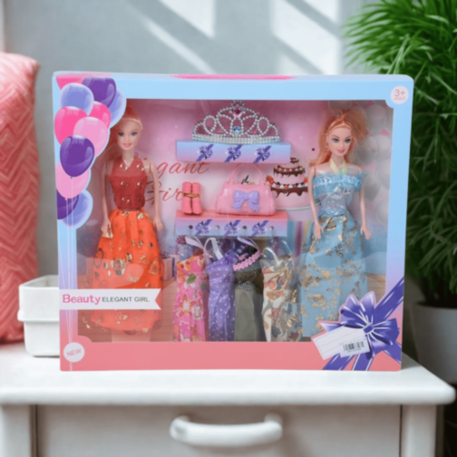 Set Păpuși Elegante cu Rochii și Accesorii (culori rochii aleatorii)