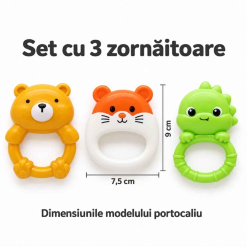Set de 3 zornăitoare pentru bebeluși cu animăluțe