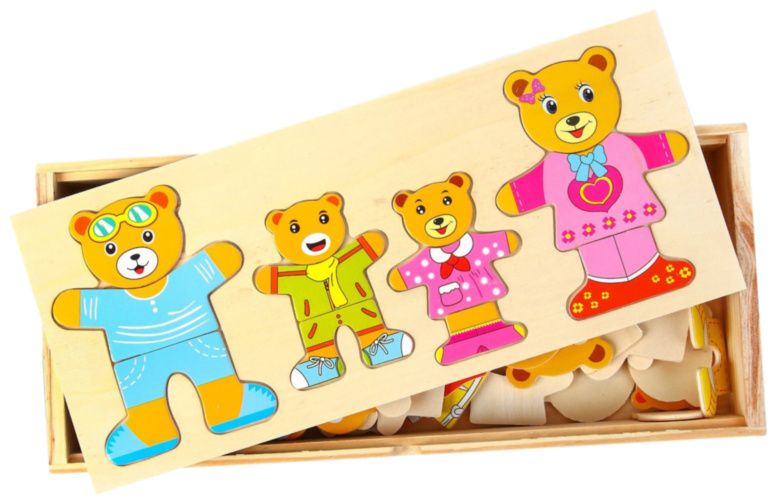 "Îmbracă Familia de Ursuleți" Puzzle Incastru din Lemn